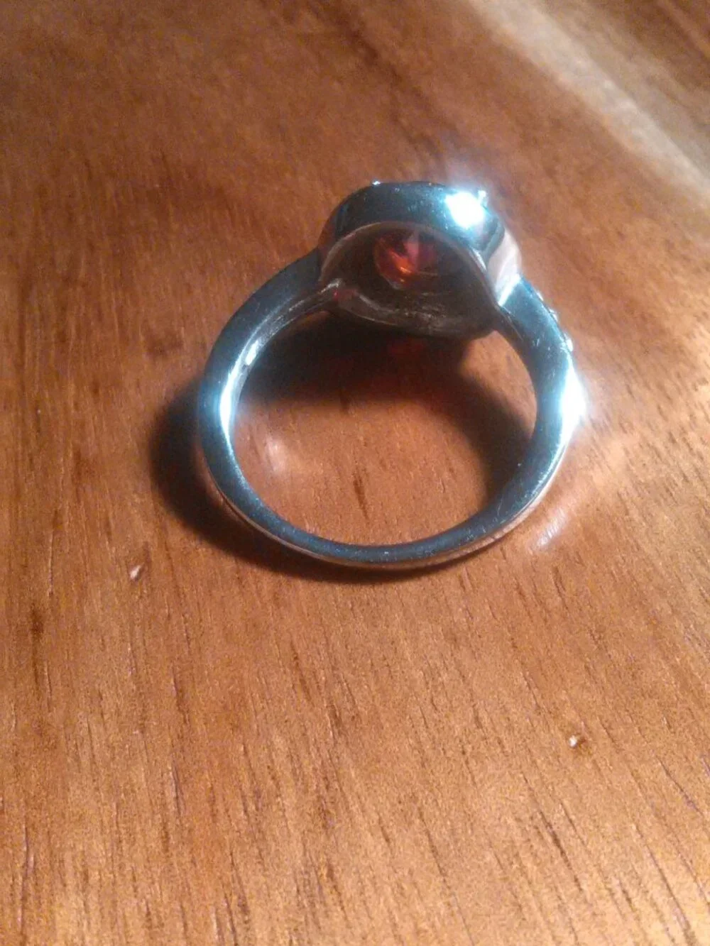 Simulated Ruby and White Crystal Silvertone Ring (Size 9.75)
